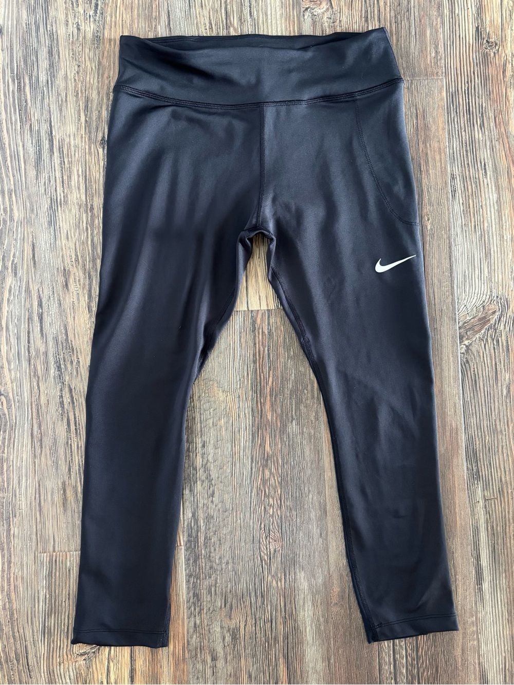 Nike Dri-Fit Cropped Leggings Capris Womens L Black Mesh Calve Panel Running - Picture 2 of 9